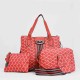 Vintage Large Space Printed PU Leather Women's Hand Bag Set- Red