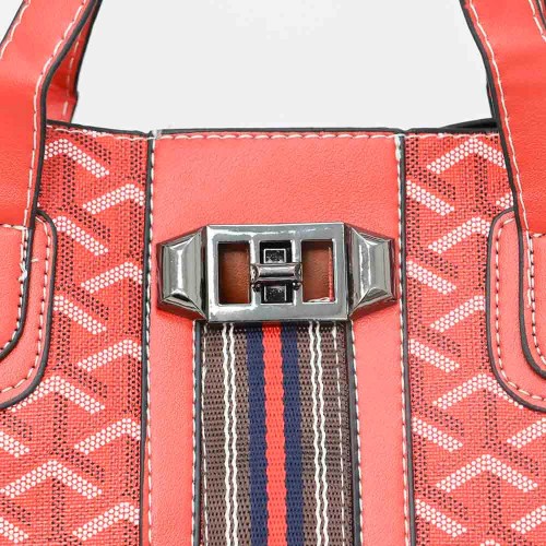 Vintage Large Space Printed PU Leather Women's Hand Bag Set- Red |image