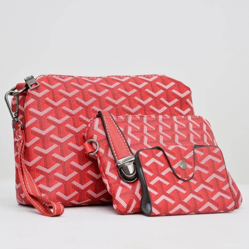 Vintage Large Space Printed PU Leather Women's Hand Bag Set- Red |image