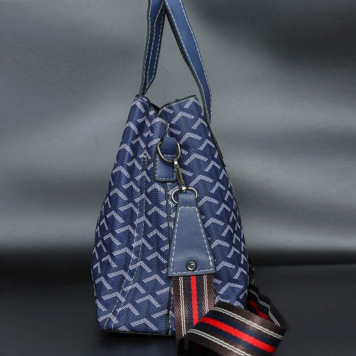 Vintage Large Space Printed PU Leather Women's Hand Bag Set - Blue |image