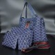 Vintage Large Space Printed PU Leather Women's Hand Bag Set - Blue |image