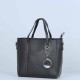 Women's Fashion Dual Strap Bucket Leather Hand Bag - Black |image