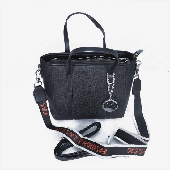 Women's Fashion Dual Strap Bucket Leather Hand Bag - Black |image