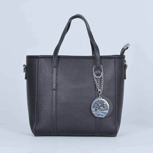 Women's Fashion Dual Strap Bucket Leather Hand Bag - Black |image