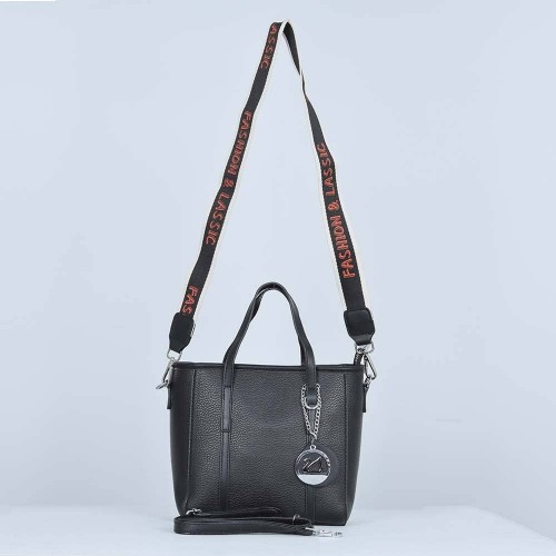 Women's Fashion Dual Strap Bucket Leather Hand Bag - Black |image