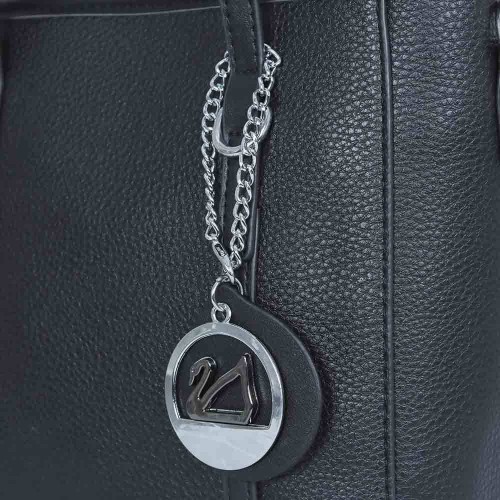 Women's Fashion Dual Strap Bucket Leather Hand Bag - Black |image