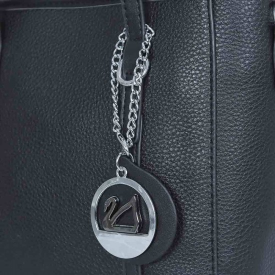 Women's Fashion Dual Strap Bucket Leather Hand Bag - Black |image