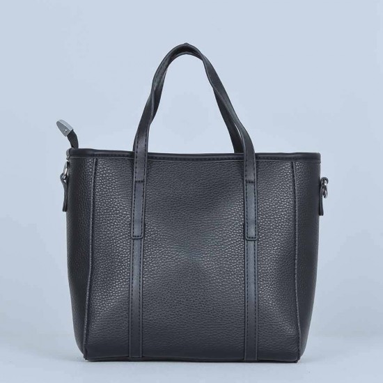Women's Fashion Dual Strap Bucket Leather Hand Bag - Black |image