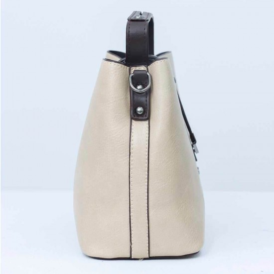Image for Magnetic Buckle Zipper Closure Women's Leather Tote Bag Magnetic Buckle Zipper Closure Women's Leather Hand Bag - Cream |image