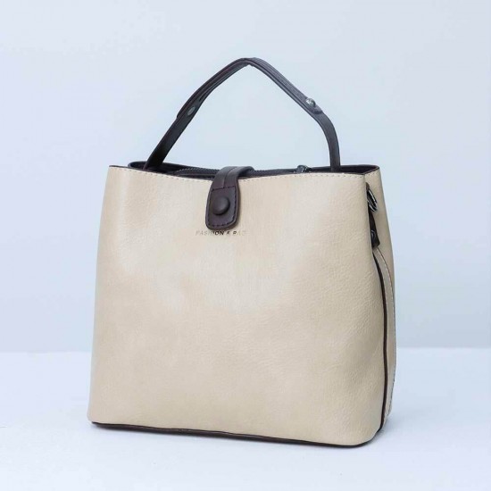 Image for Magnetic Buckle Zipper Closure Women's Leather Tote Bag Magnetic Buckle Zipper Closure Women's Leather Hand Bag - Cream |image