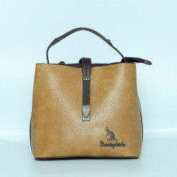 Magnetic Buckle Zipper Closure Women's Leather Hand Bag - Light Brown 