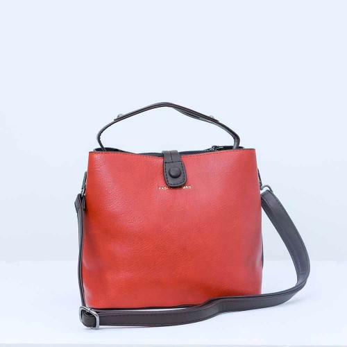 Magnetic Buckle Zipper Closure Women's Leather Hand Bag - Red |image