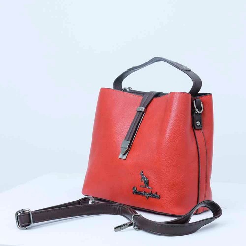 Magnetic Buckle Zipper Closure Women's Leather Hand Bag - Red |image
