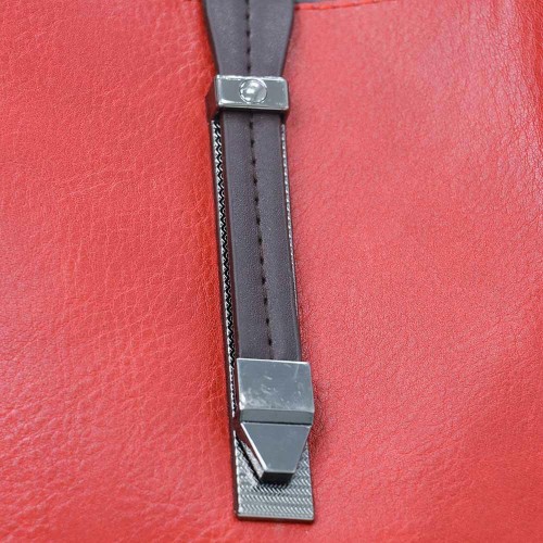 Magnetic Buckle Zipper Closure Women's Leather Hand Bag - Red |image