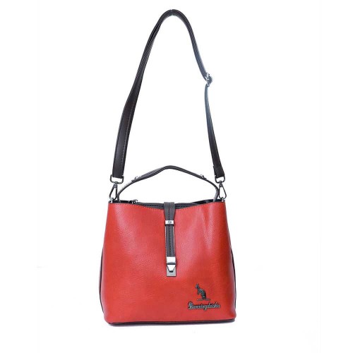 Magnetic Buckle Zipper Closure Women's Leather Hand Bag - Red |image