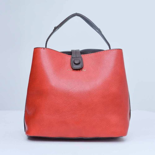 Magnetic Buckle Zipper Closure Women's Leather Hand Bag - Red |image