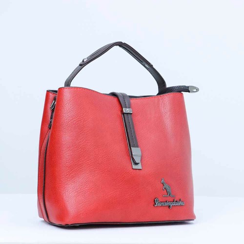 Magnetic Buckle Zipper Closure Women's Leather Hand Bag - Red |image