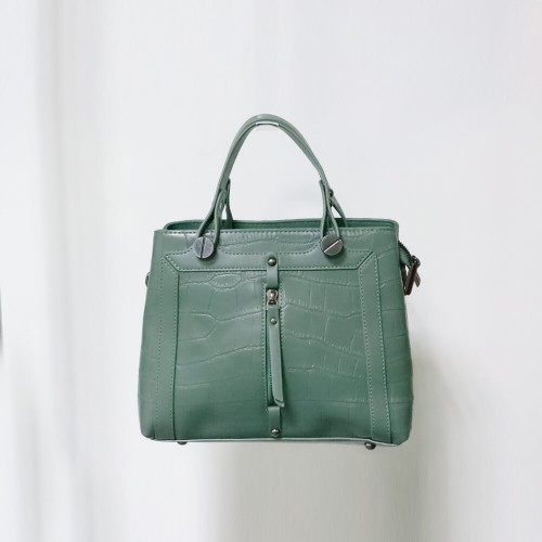 Zipper Closure Rivets Fashion Women's Leather Hand Bag - Green |image