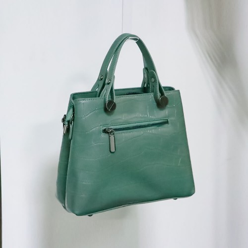 Zipper Closure Rivets Fashion Women's Leather Hand Bag - Green |image
