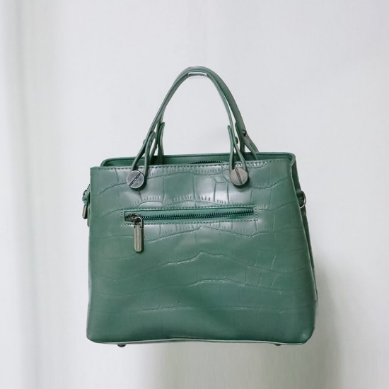 Zipper Closure Rivets Fashion Women's Leather Hand Bag - Green |image