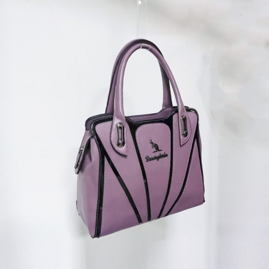Contrast Zipper Closure Large Space Women's Hand Bag - Purple |image