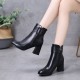 Women Casual High Heel Ankle Leather Boots - Black |image