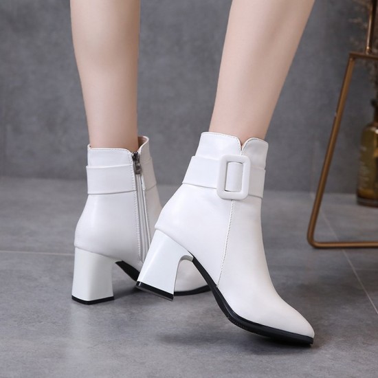 Image for Women Casual High Heel Ankle Leather Boots - White Women Casual High Heel Ankle Leather Boots - White |image