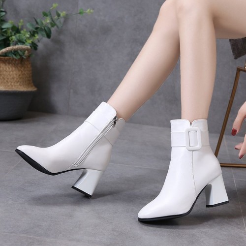 Women Casual High Heel Ankle Leather Boots - White |image