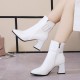 Women Casual High Heel Ankle Leather Boots - White |image