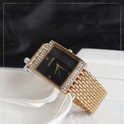 Women's Fashion Diamond Encrusted Mesh Strap Watch- Black