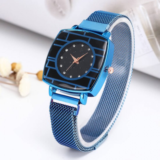 Women's Fashion Mesh Band Square Dial Watch Women's Fashion Mesh Band Square Dial Watch - Blue |image