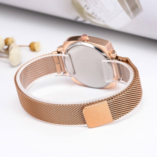 Women's Fashion Mesh Band Square Dial Watch - Gold |image