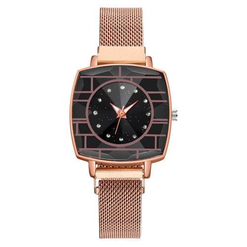 Women's Fashion Mesh Band Square Dial Watch - Gold |image