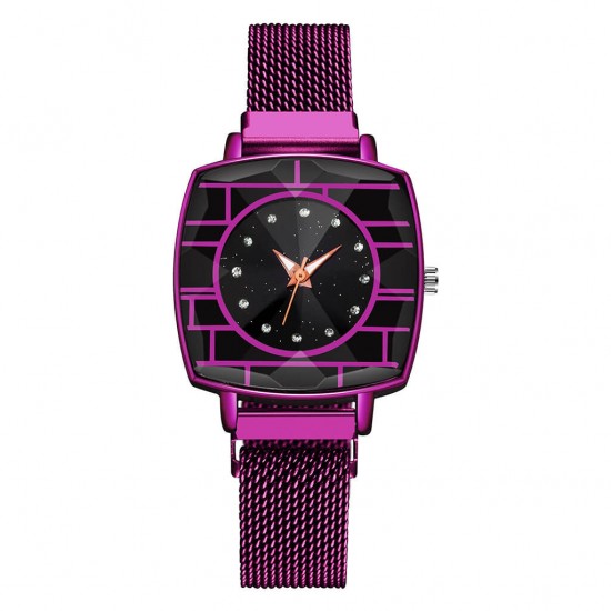 Women's Fashion Mesh Band Square Dial Watch - Purple |image