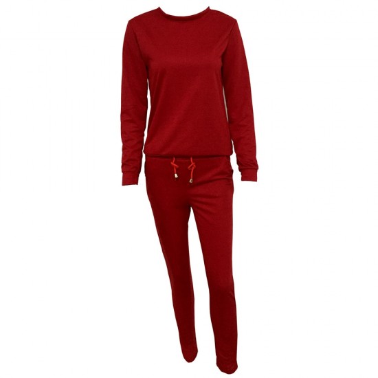 Casual Two Piece Pullover Tracksuit for Women - Red |image