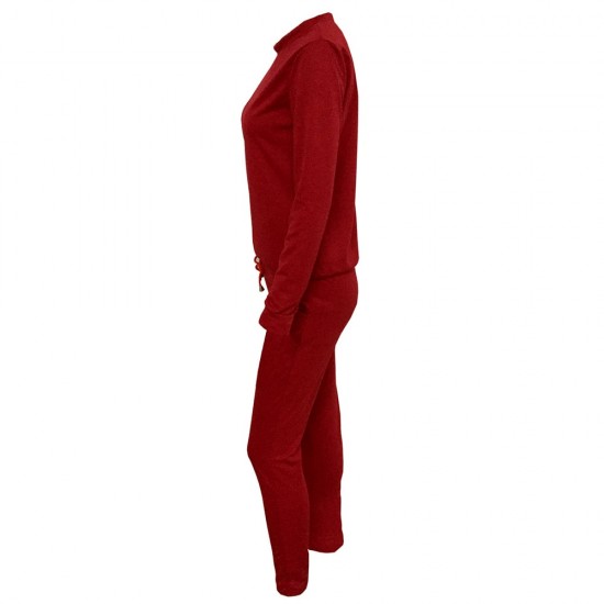 Casual Two Piece Pullover Tracksuit for Women - Red |image