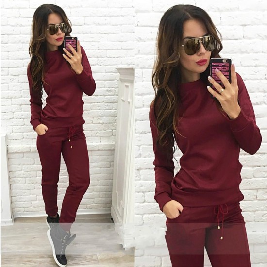 Casual Two Piece Pullover Tracksuit for Women - Red |image