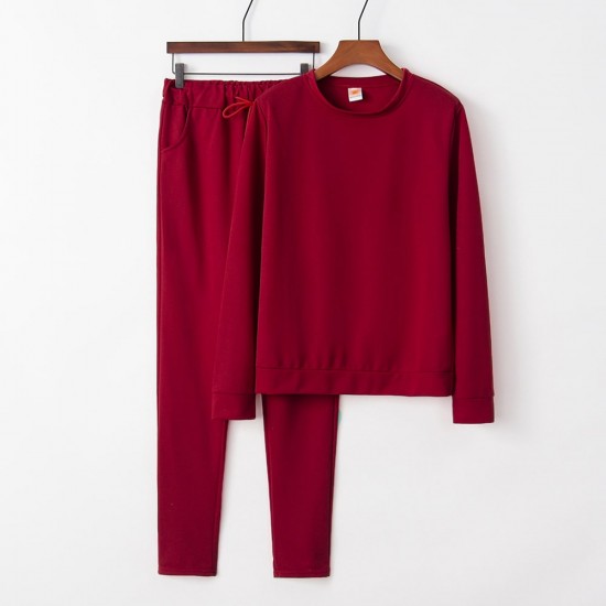 Casual Two Piece Pullover Tracksuit for Women - Red |image