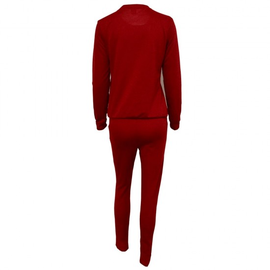 Casual Two Piece Pullover Tracksuit for Women - Red |image