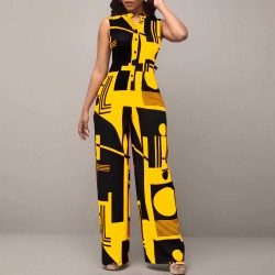 Casual Style Sleeveless Loose Rompers Jumpsuit - Yellow