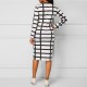Black Plaided Print Zipper Long-Sleeve Midi Dress - White |image