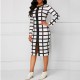 Black Plaided Print Zipper Long-Sleeve Midi Dress - White |image