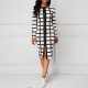 Black Plaided Print Zipper Long-Sleeve Midi Dress - White |image