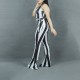 Sexy Halter Neck Striped Flared Jumpsuit - Black |image