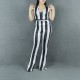 Sexy Halter Neck Striped Flared Jumpsuit - Black |image