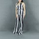 Sexy Halter Neck Striped Flared Jumpsuit - Black |image