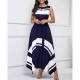 Asymmetric Hem Sleeveless Contrast Maxi Dress - Navy Blue |image