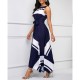 Asymmetric Hem Sleeveless Contrast Maxi Dress - Navy Blue |image