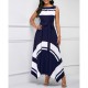 Asymmetric Hem Sleeveless Contrast Maxi Dress - Navy Blue |image