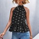 Polka Dot Grecian Neck Peplum Top - Black |image